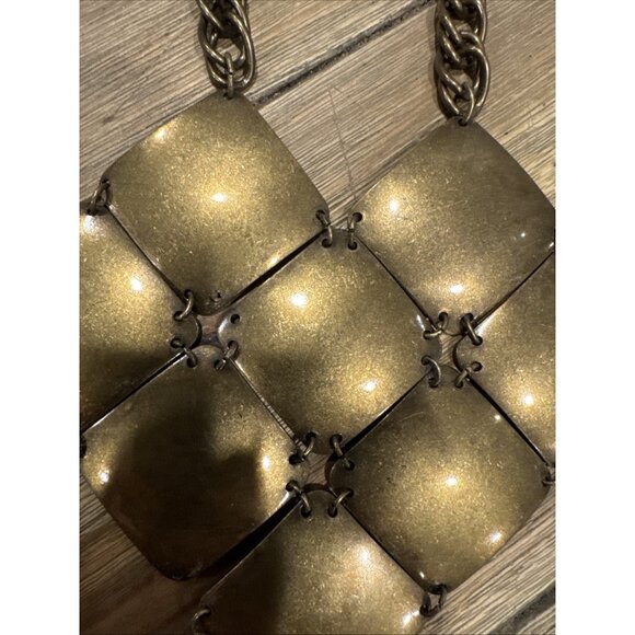 Irene Square Cluster Pendant Brass Gold Tone 11" Long Statement Necklace NEW - Picture 3 of 10